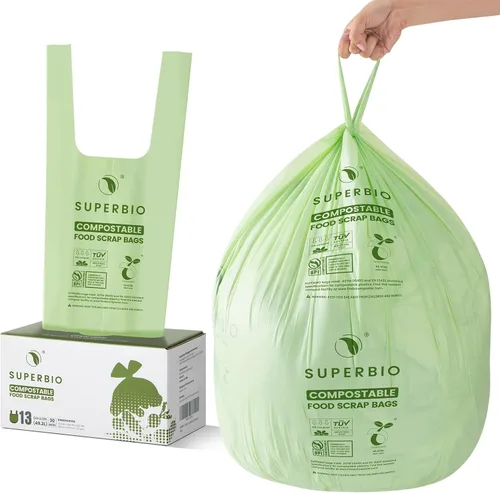 Vista 8 de SUPERBIO Bolsas compostables para restos de comida con asa de 1.6 galones, bolsas pequeñas de compost con asas, 50 unidades, 2 paquetes, BPI y OK