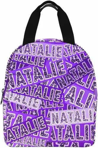 Vista 41 de InterestPrint Bolsa de almuerzo con nombre personalizado para hombres y mujeres, color rosa, blanco y negro, con lunares personalizados, enfriador