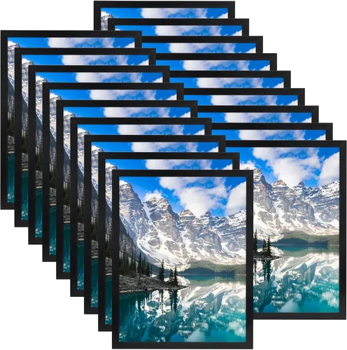 Vista 14 de Hoikwo 18 paquetes de marcos de fotos de plástico negro de 3.5x5 multifuncionales con cubierta de plástico para fotos familiares, obras de arte