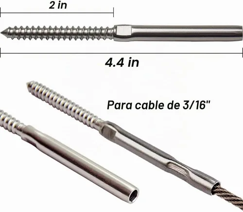Vista 2 de Kit de accesorios de barandilla de cable de acero inoxidable para postes de madera, sistema de barandilla de cable 3/16, tornillos de retardo