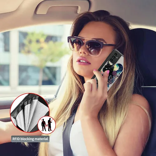 Vista 2 de Funda tipo cartera para Samsung Galaxy A14 5G con tarjetero y bloqueo RFID, piel sintética suave, función atril, cierre magnético, funda delgada