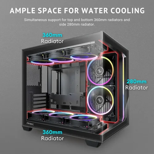 Vista 5 de Antec C5 ARGB, 7 x 120mm ARGB PWM ventiladores incluidos, hasta 10 ventiladores simultáneamente, puerto Type-C 3.2 Gen 2, paneles frontales