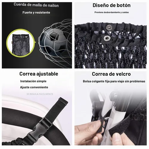 Vista 2 de Organizador universal para cochecito de bebé, bolsa de almacenamiento de malla de poliéster con espacio de almacenamiento extragrande, accesorios