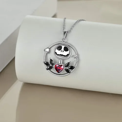 Vista 4 de ONEFINITY - Collar de pesadilla de plata de ley con colgante de corazón infinito collar de calavera para regalo de cumpleaños para mujeres esposa