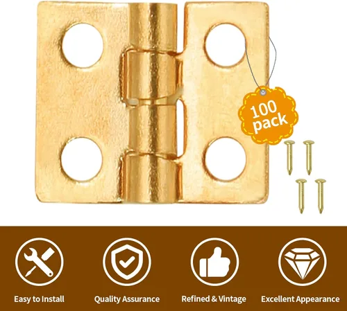 Vista 5 de 100 piezas de mini bisagras, bisagras de latón retro a tope de 10 x 8 mm, mini hardware con rotación de 180 grados con tornillos para manualidades