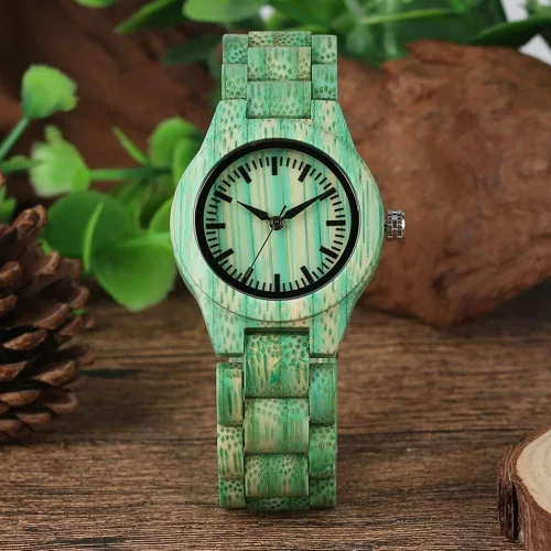Vista 3 de Tiong Reloj de madera para mujer con correa de madera, diseño clásico analógico, colorido, de bambú, relojes para mujeres, parejas