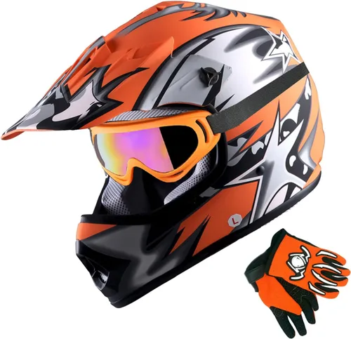 Vista 10 de 1Storm - Casco de motocross para jóvenes y niños, color negro mate + gafas + paquete de guantes negros para jóvenes MG