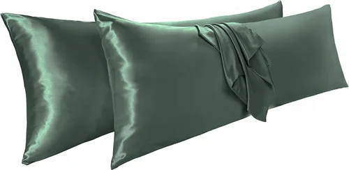 Vista 24 de Vonty 2 fundas de almohada de satén estándar – Fundas de almohada de 20 x 26 pulgadas, fundas de almohada negras para proteger la piel y el cabello