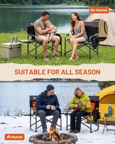 Vista 8 de TIMBER RIDGE Silla de camping térmica de gran tamaño resistente Negro calentado