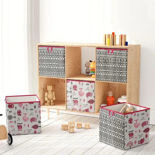 Vista 6 de Bacati Owls - Caja de almacenamiento de algodón para niñas, color rosa y gris