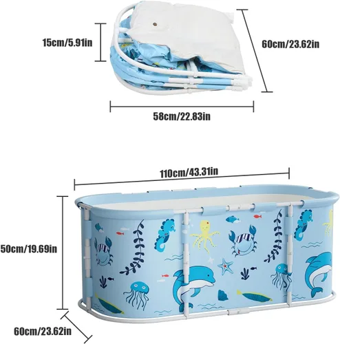 Vista 7 de 43" Large Foldable Bathtub, Freestanding Surround Collapsible Bathtub, Extra Large Foldable Bathtub with Plastic Frame, Family SPA Soaking Tub for