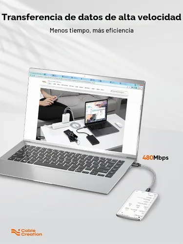 Vista 4 de CableCreation Cable corto USB a USB C de 6 pulgadas, carga rápida USB A a USB C, cable trenzado USB C macho a USB macho para banco de energía Negro