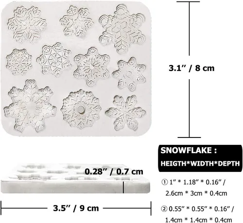 Vista 2 de Molde de silicona para fondant, 20 cavidades 3D, molde de copo de nieve de Navidad, decoración de tartas, decoración de cupcakes, proyectos