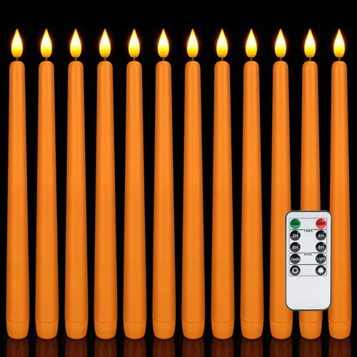 Vista 8 de Homemory - 12 piezas de velas cónicas sin llama con temporizador remoto y atenuador, velas cónicas de 11 pulgadas marfil operadas con batería