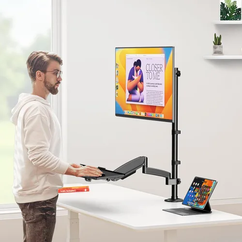 Vista 8 de PUTORSEN Soporte de escritorio para monitor de pie sentado para pantallas de 17 a 32 pulgadas, brazo articulado de movimiento completo ajustable