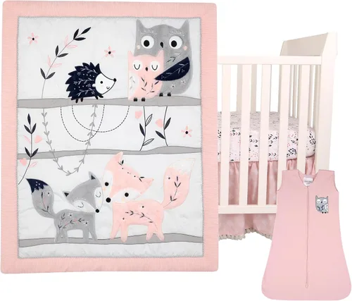 Vista 2 de Lambs & Ivy Forever Friends - Juego de ropa de cama de 4 piezas, color azul, rosa
