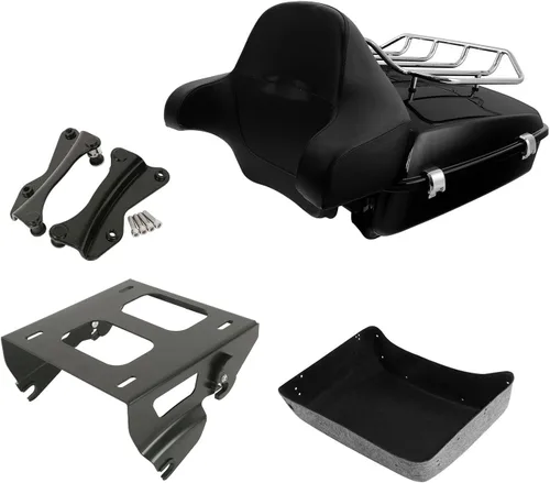 Vista 19 de TCT-MOTORPARTS Paquete de viaje picado, maletero, almohadilla de respaldo, estante de montaje individual negro para modelos Harley Touring Road King