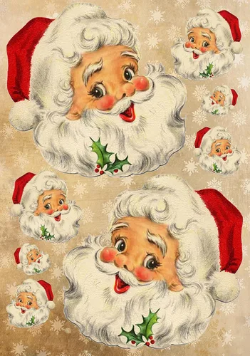 Vista 8 de Papel de arroz para Decoupage A4 Feliz Navidad (Cara de Papá Noel Rosa - 2 hojas)