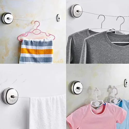 Vista 6 de Little World Tendedero retráctil – 2 unidades de línea de ropa de acero inoxidable 304, tendedero retráctil ajustable duradero y resistente
