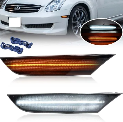 Vista 8 de Lámparas de marcador lateral LED para Infiniti G35/V35 Coupe Skyline V35 Lente transparente ámbar Led rueda intermitente luces de señal de giro