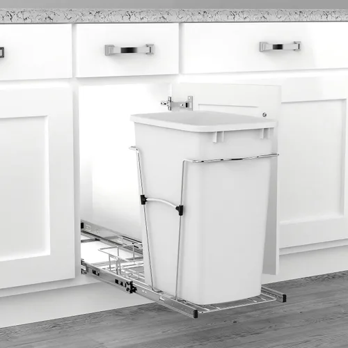 Vista 6 de Rev-A-Shelf Bote de basura extraíble para armarios de cocina, contenedor de reciclaje de basura de 35 cuartos de galón con toboganes de extensión