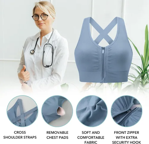 Vista 2 de Evercute Sujetador deportivo con cremallera frontal para mujer, brasier deportivo sin alambre, con tirantes acolchados, soporte medio, para yoga