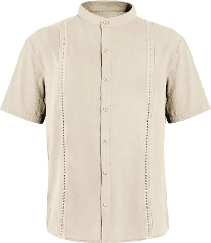 Vista 6 de Ryannology Camisas guayabera de lino de manga corta con botones para hombre, estilo casual, playa, campamento cubano, camisa mexicana para hombre