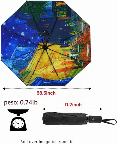 Vista 2 de Paraguas de viaje resistente al viento, automático, ligero, irrompible, de gran eficiencia, de SY Compact UPF-Cafe 1 pack