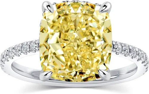 Vista 21 de Anillo de compromiso de corte cojín de 4 quilates para mujer, piedra blanca/amarilla grado 5A, circonita cúbica S925, plata, amarillo/blanco/oro rosa