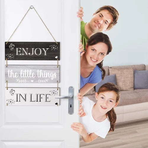 Vista 5 de Jetec Enjoy The Little Things in Life - Letrero de madera colgante para la familia, tablero decorativo de madera rústica para decoración de pared