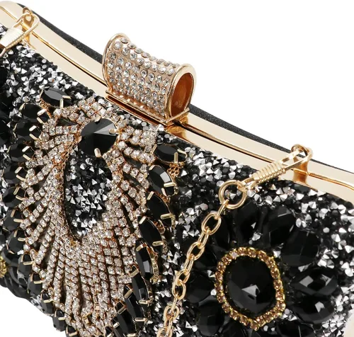 Vista 5 de COAIMANEY Bolso de mano de lentejuelas brillantes con diamantes de imitación para mujer, bolso de mano de noche, bolso de hombro para boda, fiesta