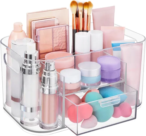 Vista 8 de STORi Bliss Organizador de Maquillaje Transparente para Encimera, Organizador de Baño Dividido y Cajón de Almacenamiento, Soporte para Brochas