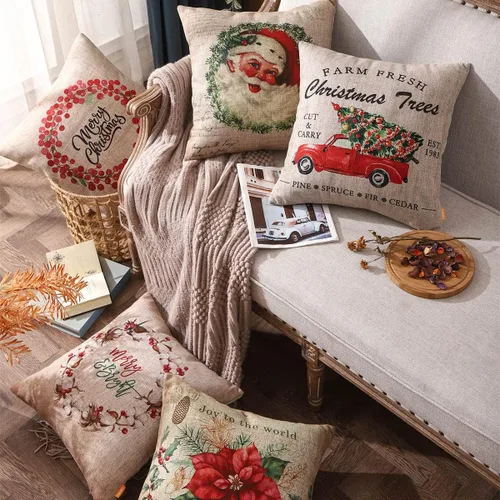Vista 7 de Fundas de almohada de Navidad de 18 x 18 pulgadas, decoración del hogar, funda de cojín decorativa para sofá, sofá, flor de pascua retro, decoración