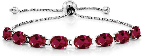 Vista 74 de Gem Stone King Pulsera de plata de ley 925 con piedra natal ovalada de 0.276 x 0.197 in para mujer, totalmente ajustable hasta 9 pulgadas