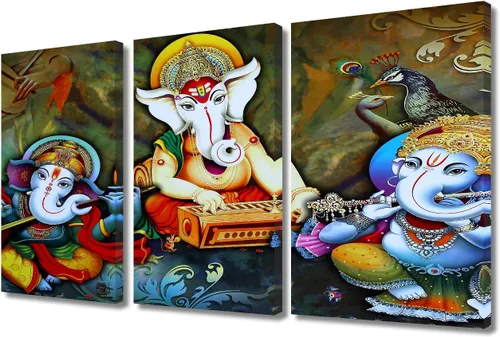 Vista 9 de TUMOVO Arte de pared de Dios hindú para sala de estar, lienzo de Ganesha, arte de pared de escultura de elefante, cuadros modernos, arte