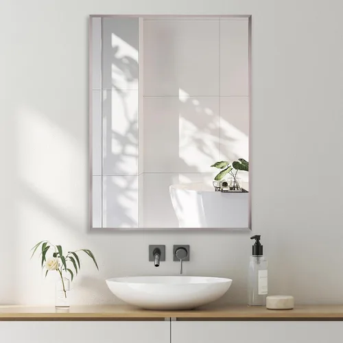 Vista 32 de 24x24 Inch Black Bathroom Mirror for Wall, Aluminum Frame Rectangle Rectangular Vanity Mirror, Modern Large for Bedroom, Living Room, Horizontal or