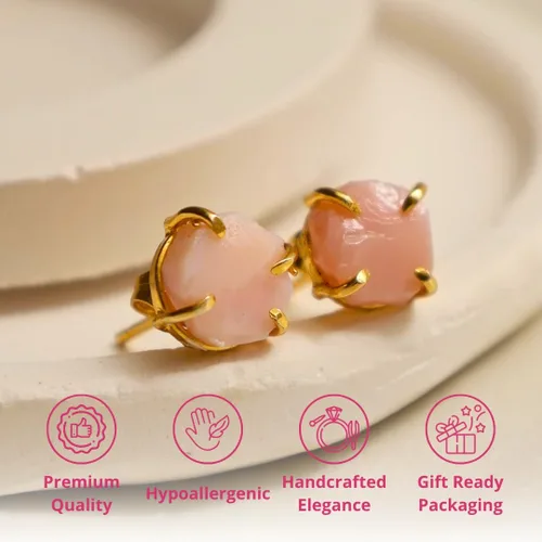 Vista 99 de Gempires Natural Raw Prong Setting Stud Earrings, 8-10 mm Crystals Earring, Handmade Jewelry, Gift for Her