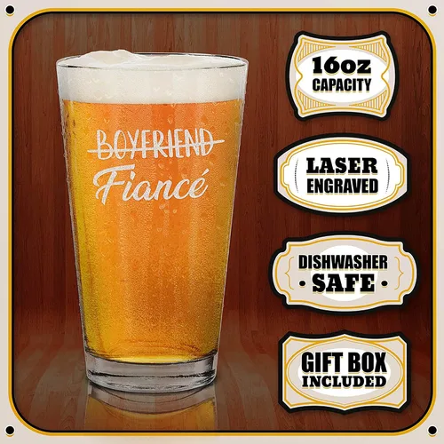 Vista 2 de shop4ever® Juego de regalo para parejas de novio a prometido y novia a prometida, grabado con láser, copa de cerveza y copa de vino, regalo