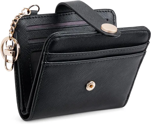 Vista 12 de POIUGOYA Billetera delgada para mujer, con bloqueo RFID, plegable, tarjetero con cremallera y bolsillo para monedas, ventana para identificación