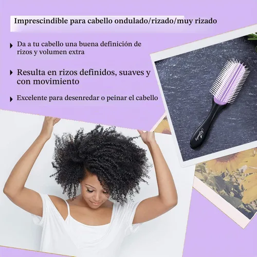 Vista 3 de Cepillo de pelo rizado para desenredar, peinar y definir rizos y ondas, 9 filas Negro / Púrpura