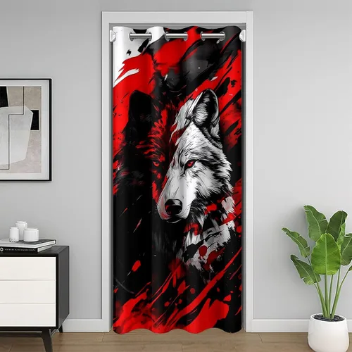 Vista 10 de Manfei Bonita cortina de puerta de gato negro Kawaii para puerta de armario, cortinas opacas con temática de animales estrellados, cortina opaca