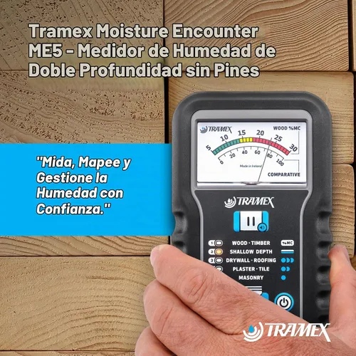 Vista 2 de Tramex Moisture Encounter ME5 Medidor sin clavijas para medir el contenido de humedad en madera, paneles de yeso y materiales de construcción