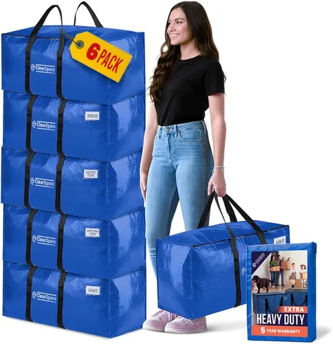 Vista 14 de ClearSpace Bolsas de mudanza o bolsa de almacenamiento de gran tamaño – Cajas grandes para mudanzas con correas de mochila, cremalleras y asas