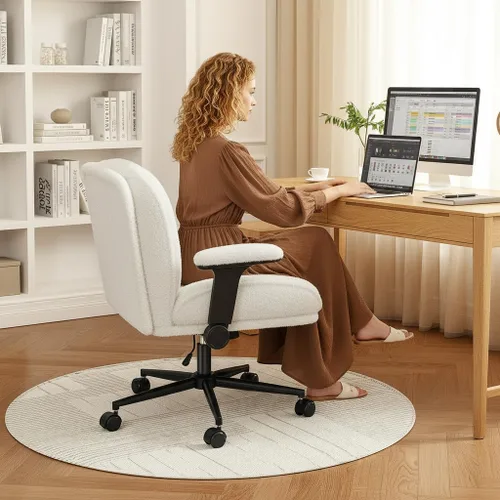 Vista 6 de DurayLoly Silla cruzada con ruedas, asiento de 28 pulgadas de ancho, brazos abatibles, forro polar grueso, altura ajustable, silla de patas cruzadas