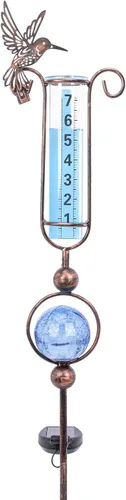 Vista 8 de MUMTOP Medidor de Lluvia para Exteriores, Estaca Decorativa de Colibrí de Metal con Flores, Alimentada por Energía Solar para Césped, Patio y Jardín