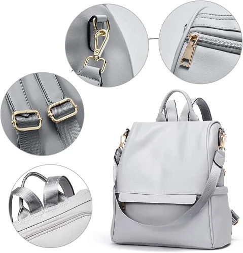 Vista 5 de CLUCI - Bolso de hombro tipo mochila de cuero para mujer, diseño grande y a la moda, para viajes