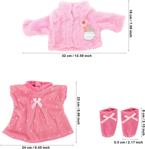 Vista 5 de Ropa de muñeca de bebé, traje rosa lindo casual con abrigo de vestir