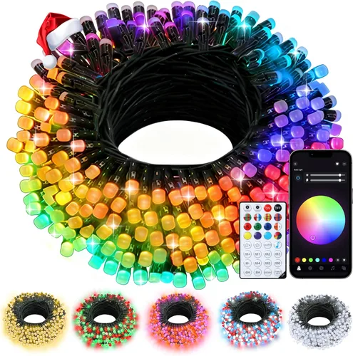 Vista 10 de echosari - Guirnalda de luces inteligentes de Navidad de 33 pies que cambian de color 100 LED Fairy Light with App, Music Sync RGB Built in Chip