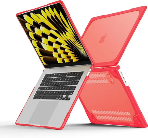 Vista 4 de Batianda - Funda resistente para MacBook Air de 15 pulgadas 2023-2026, color rojo Ergonomic Foldable Stand Holds 22 lbs, TPU Bumper, Matte