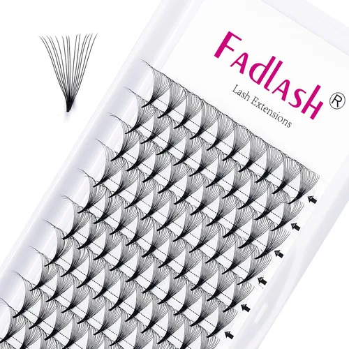 Vista 22 de FADLASH Extensiones de pestañas postizas en abanico con base puntiaguda 10D, extensiones de pestañas postizas de tallo medio, extensiones